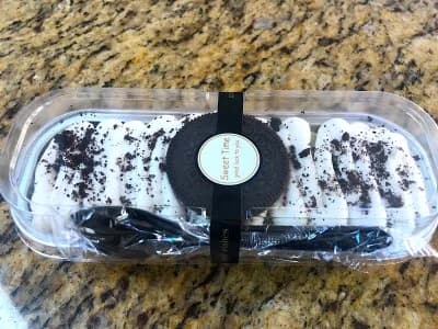 Packaged Oreo cookie cake from Halal Pita’s dessert selection